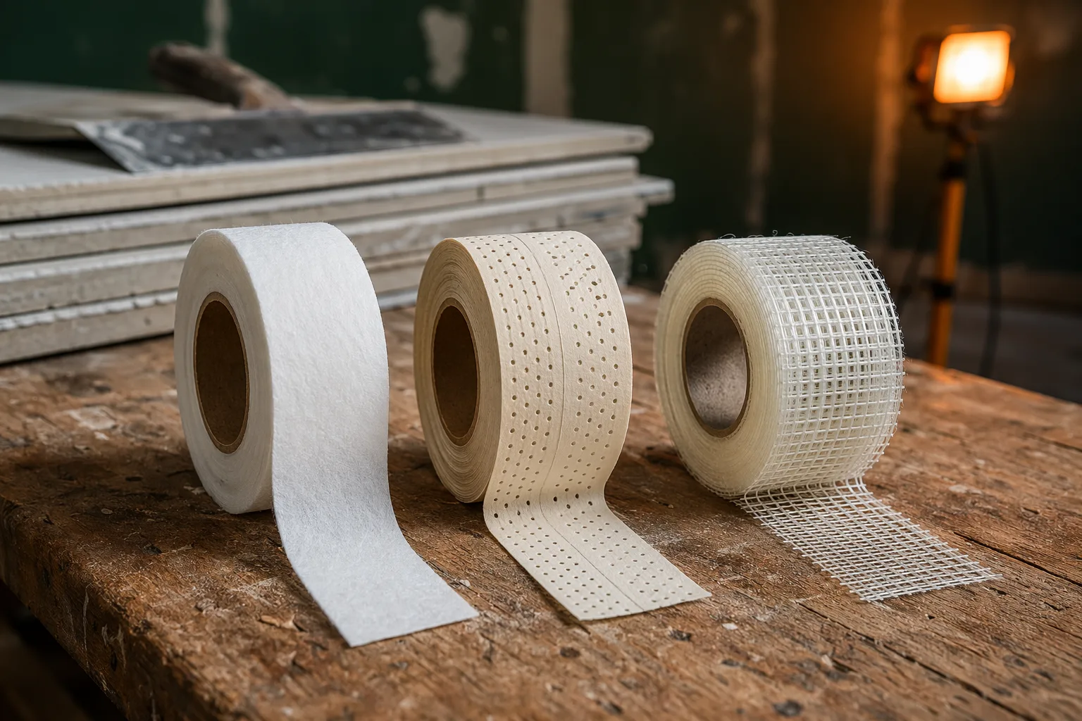 Tre nastri per giunti del cartongesso a confronto: velo vetro, carta microforata e rete autoadesiva in fibra di vetro